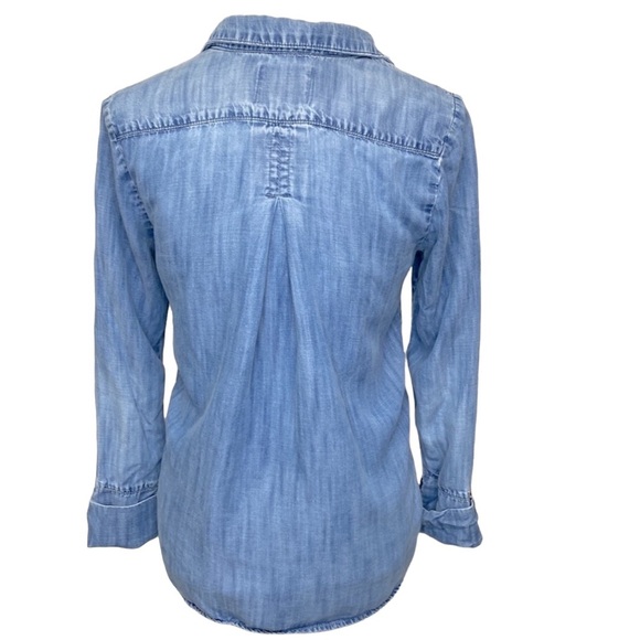 Anthropologie Elevenses Chambray Denim Tencel Blouse - Picture 5 of 6